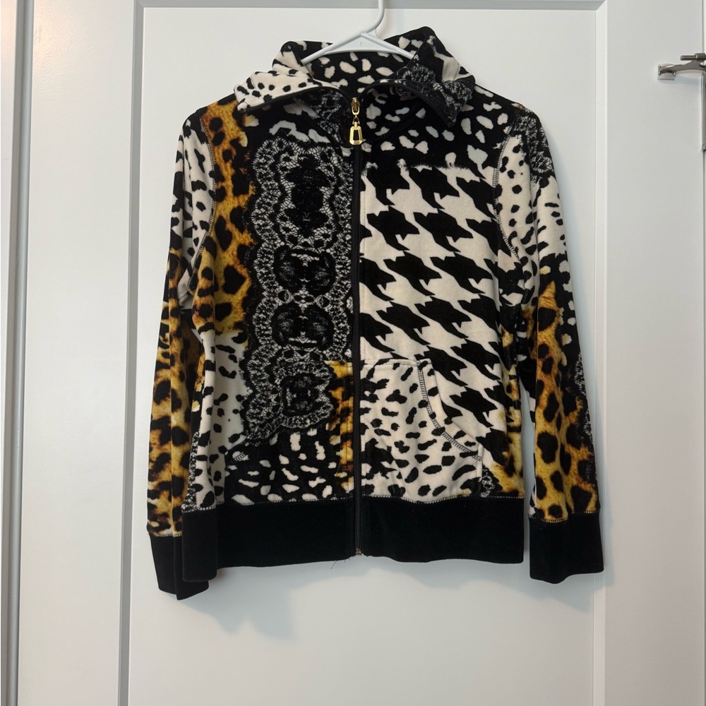Black and White Patchwork Sweater with High Collar